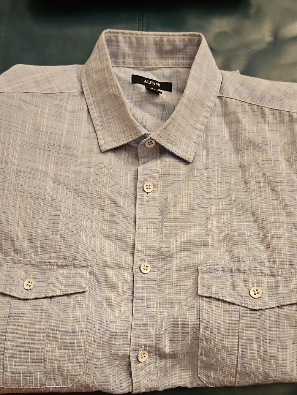Alfani Light Blue and White Plaid Button-Down Shirt